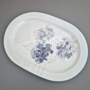 Vintage Block Hydrangea 15" Serving Platter, Gray & Purple Watercolor Flowers